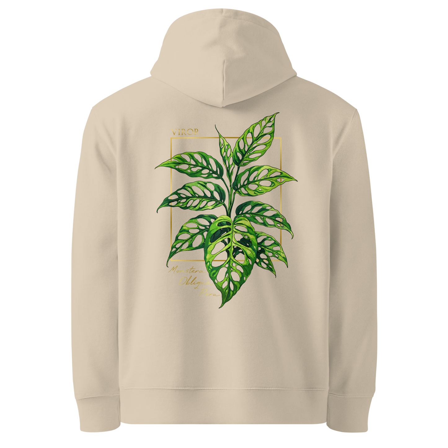 Hoodie ivoire en coton bio avec illustration de plante rare monstera obliqua peru par Viror