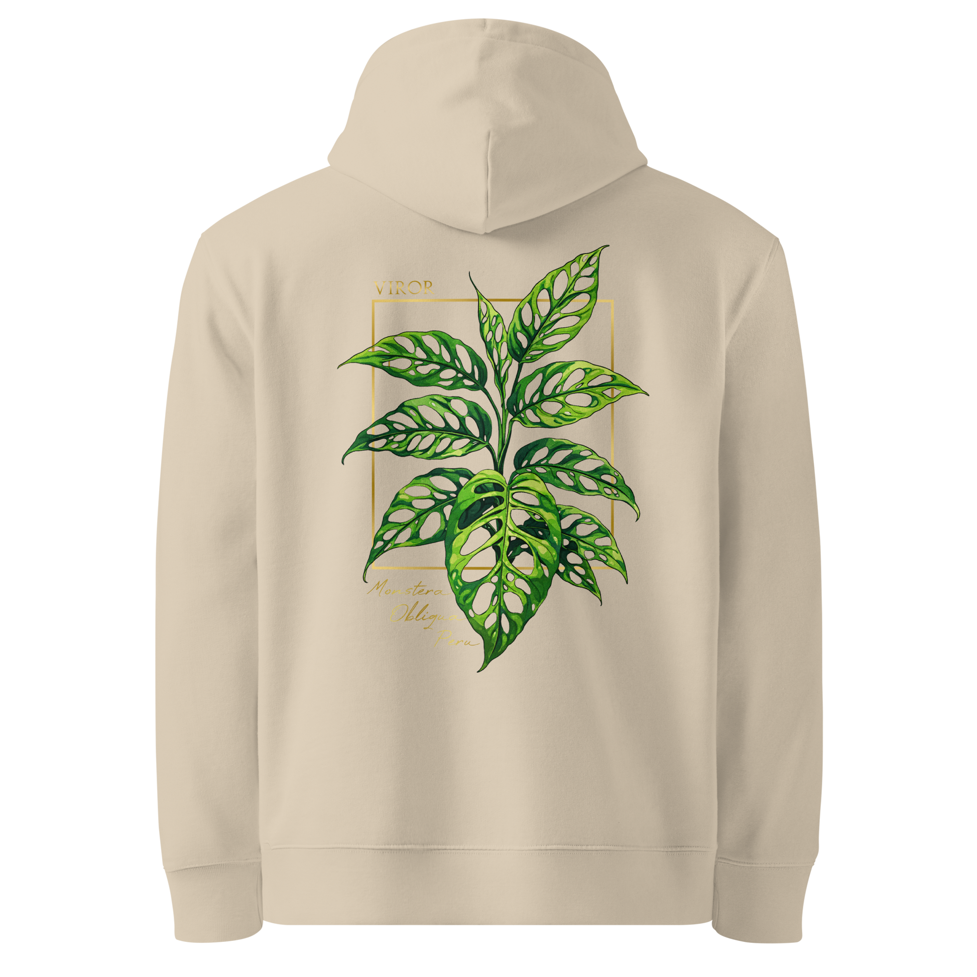 Hoodie ivoire en coton bio avec illustration de plante rare monstera obliqua peru par Viror