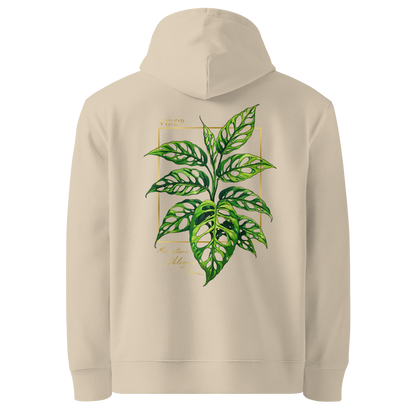 Hoodie ivoire en coton bio avec illustration de plante rare monstera obliqua peru par Viror