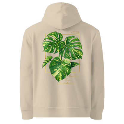 Hoodie ivoir en coton bio avec illustration de plante rare Monstera thai constellation par Viror