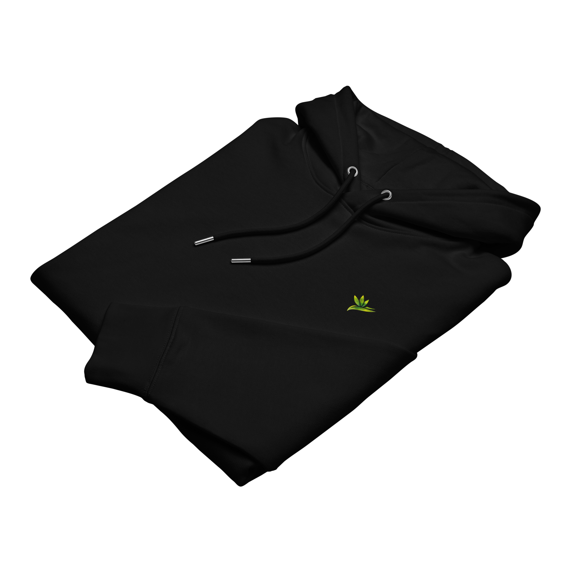 Hoodie noir plié en coton bio avec illustration de plante rare Monstera thai constellation par Viror