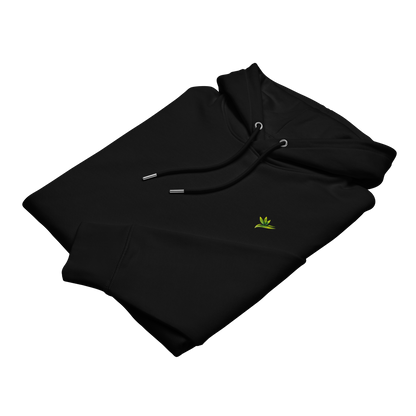 Hoodie noir plié en coton bio avec illustration de plante rare Monstera thai constellation par Viror