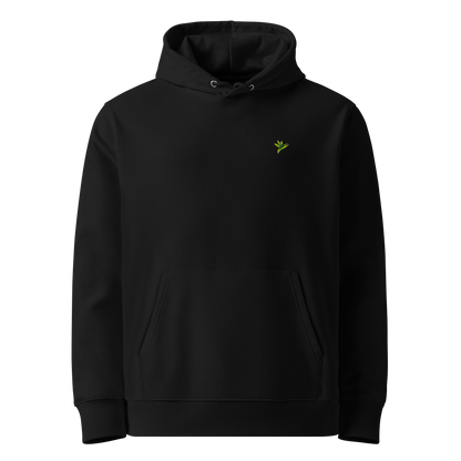 Hoodie noir en coton bio avec illustration de plante rare Rhaphidophora Tetrasperma Variegata par Viror.