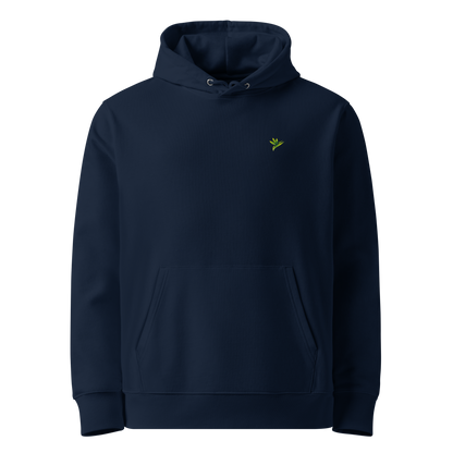 Hoodie bleu marine en coton bio avec illustration de plante rare Rhaphidophora Tetrasperma Variegata par Viror.