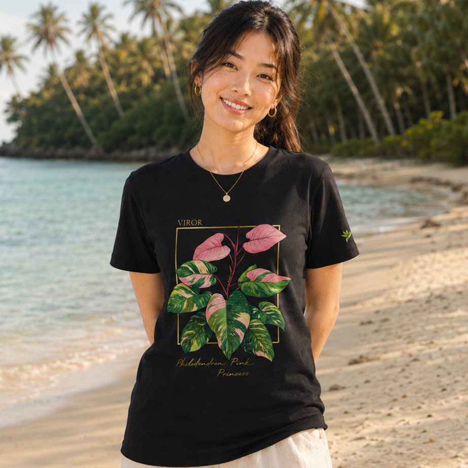 T-shirt "Philodendron Pink Princess" – Coton Bio & Art Botanique